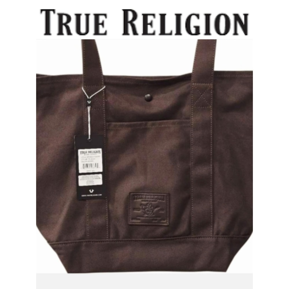 True Religion Dribble Canvas‎ Tote Bag- Brown